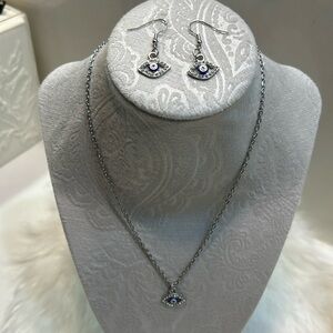 Evil eye set of hook earrings and necklace, NWOT